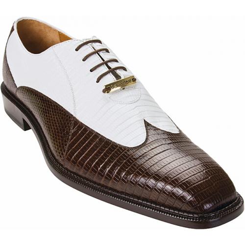 Belvedere "Genova" Brown / White All-Over Genuine Lizard Wing-Tip Shoes